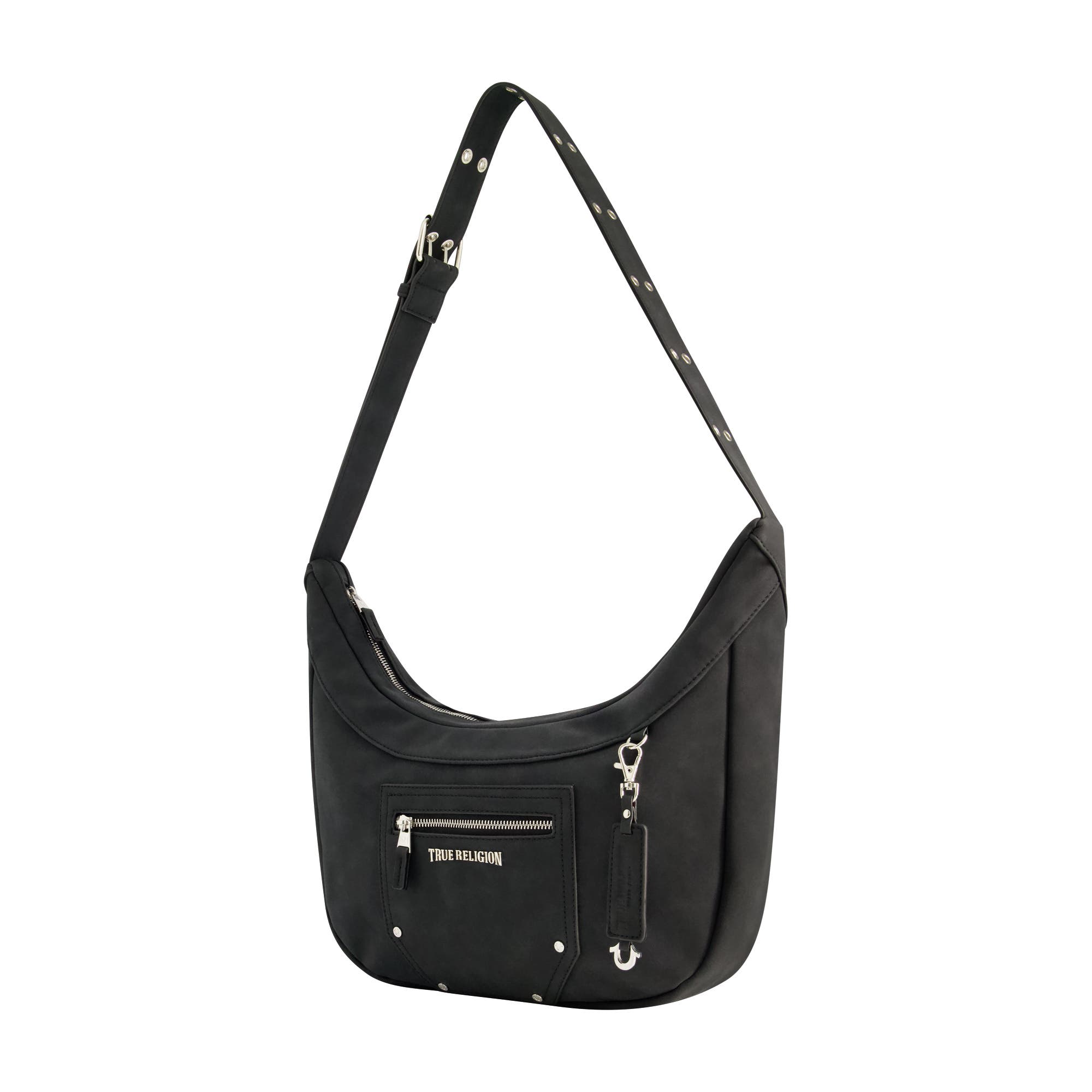 True Religion Suede Zip Top Hobo, Alternate, color, Black