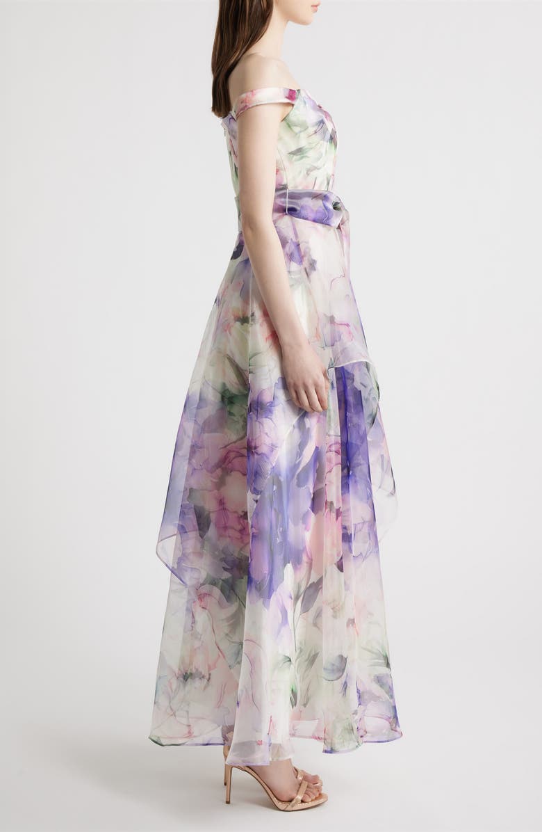 Eliza J Floral Off the Shoulder Ballgown, Alternate, color, Purple Multi