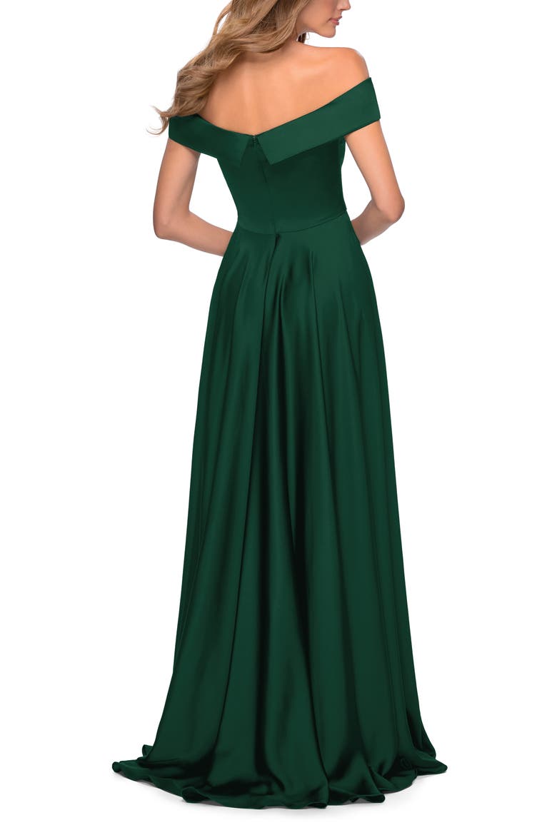 Satin Off the Shoulder Evening Dress with Pockets, Alternate, color, Emerald