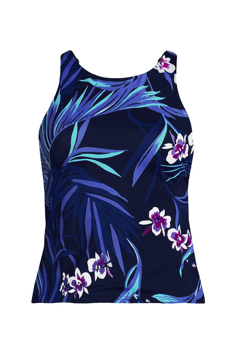 Tugless High Neck Strappy Back Tankini Swimsuit Top, Alternate, color, Deep Sea Navy Tropical Floral