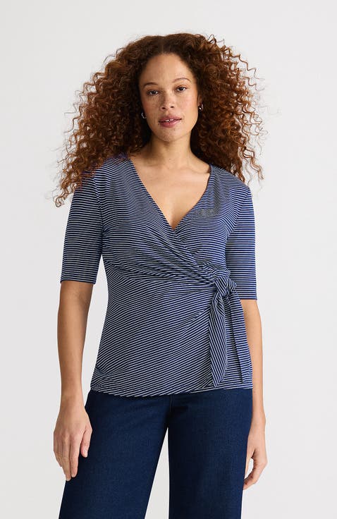 Elbow Sleeve Lightweight Jersey Side Tie Blouse