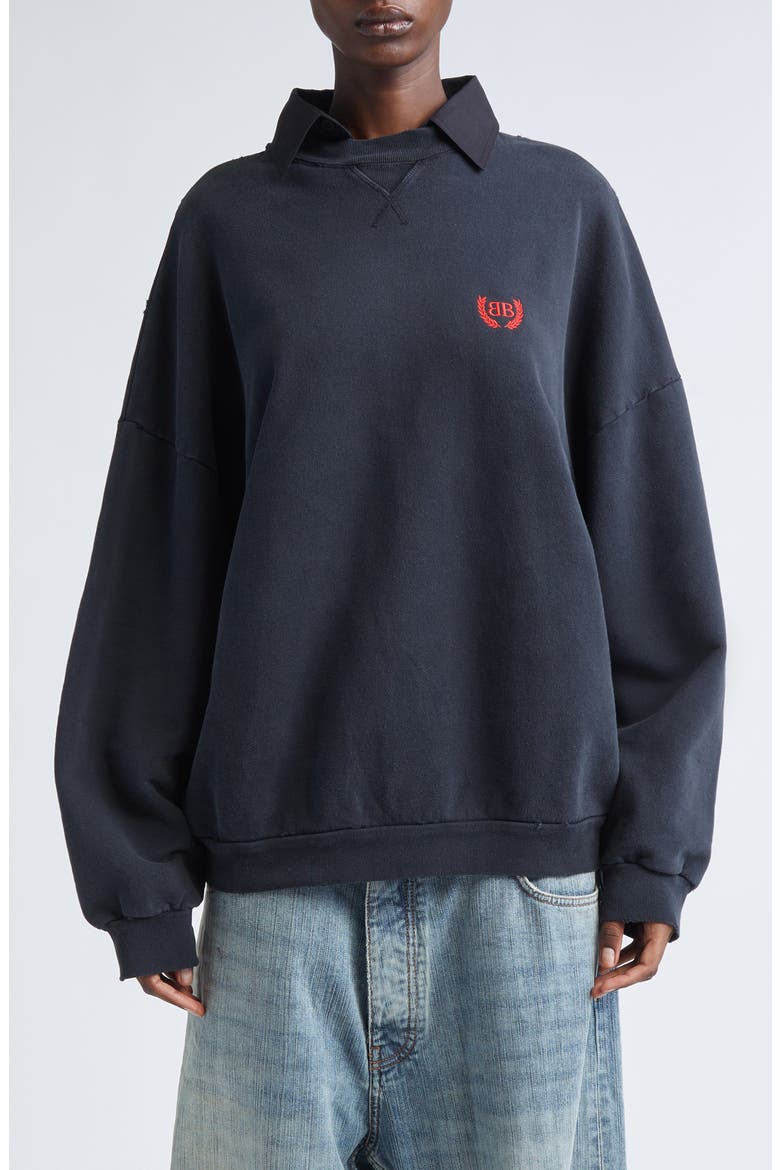 BB Logo Embroidered Distressed Sweatshirt, Main, color, 1041 FADED WASHED BLACK