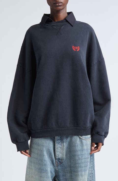 BB Logo Embroidered Distressed Sweatshirt
