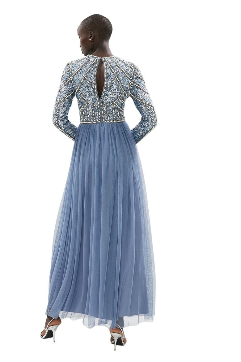 Sequin Bodice Tulle Skirt Maxi Dress, Alternate, color, Dusty Blue