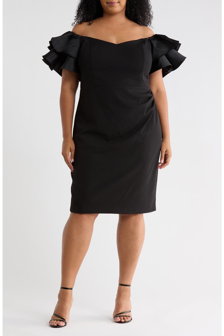 Off the Shoulder Ruffle Sleeve Sheath Dress, Main, color, BLACK