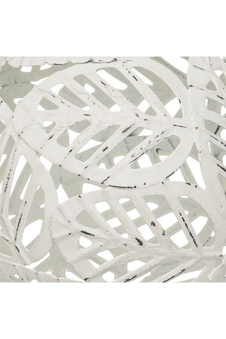 White Distressed Metal Laser Cut Leaf Pattern Decorative Sculpture, Alternate, color, White