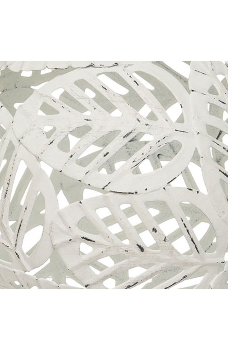 Foreside Home and Garden White Distressed Metal Laser Cut Leaf Pattern Decorative Sculpture, Alternate, color, White