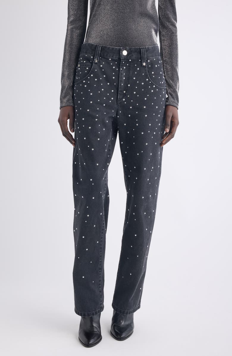 Isabel Marant Étoile Brinsa Stud Straight Leg Jeans, Main, color, Black