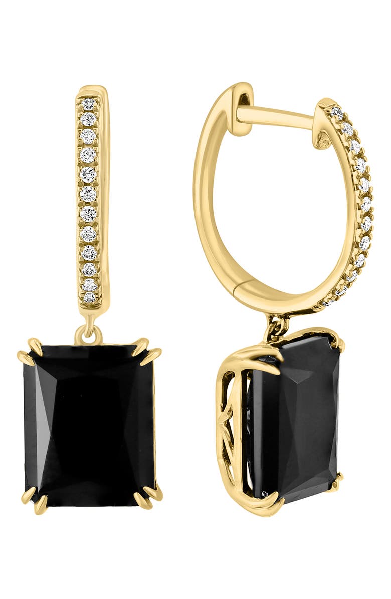 EFFY 14K Yellow Gold Diamond Onyx Drop Huggie Hoop Earrings - 0.09ct., Alternate, color, Black