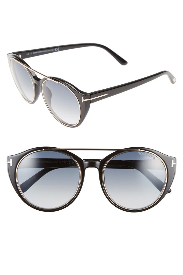 'Joan' 52mm Round Sunglasses, Main, color, BLACK/ GOLD/ GRADIENT BLUE