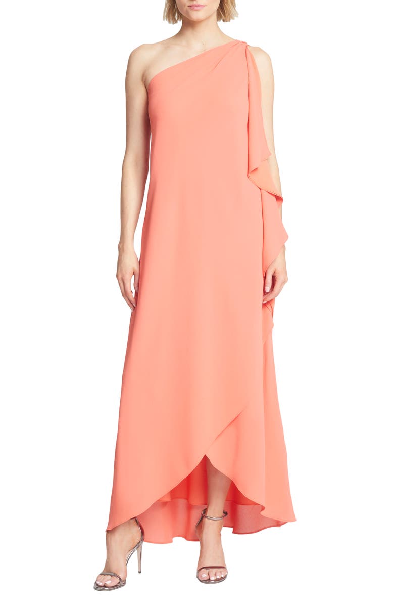 halston heritage asymmetrical dress Yvette Slip Maxi Dress With Asymmetrical Hem - Black