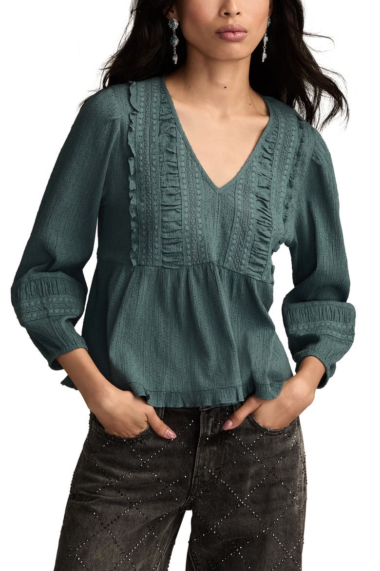 Lace Accent Cotton Peplum Top, Main, color, STORMY WEATHER