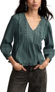 Lucky Brand Lace Accent Cotton Peplum Top