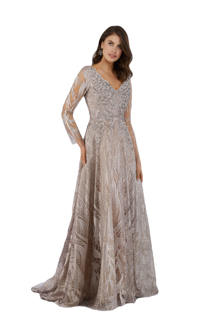 Long Sleeves Beaded Ballgown, Main, color, Stone