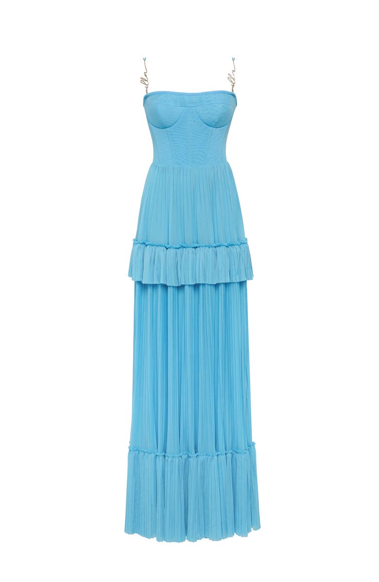 Milla Sky-Blue Spaghetti Strap Pleated Maxi Dress, Main, color, Blue