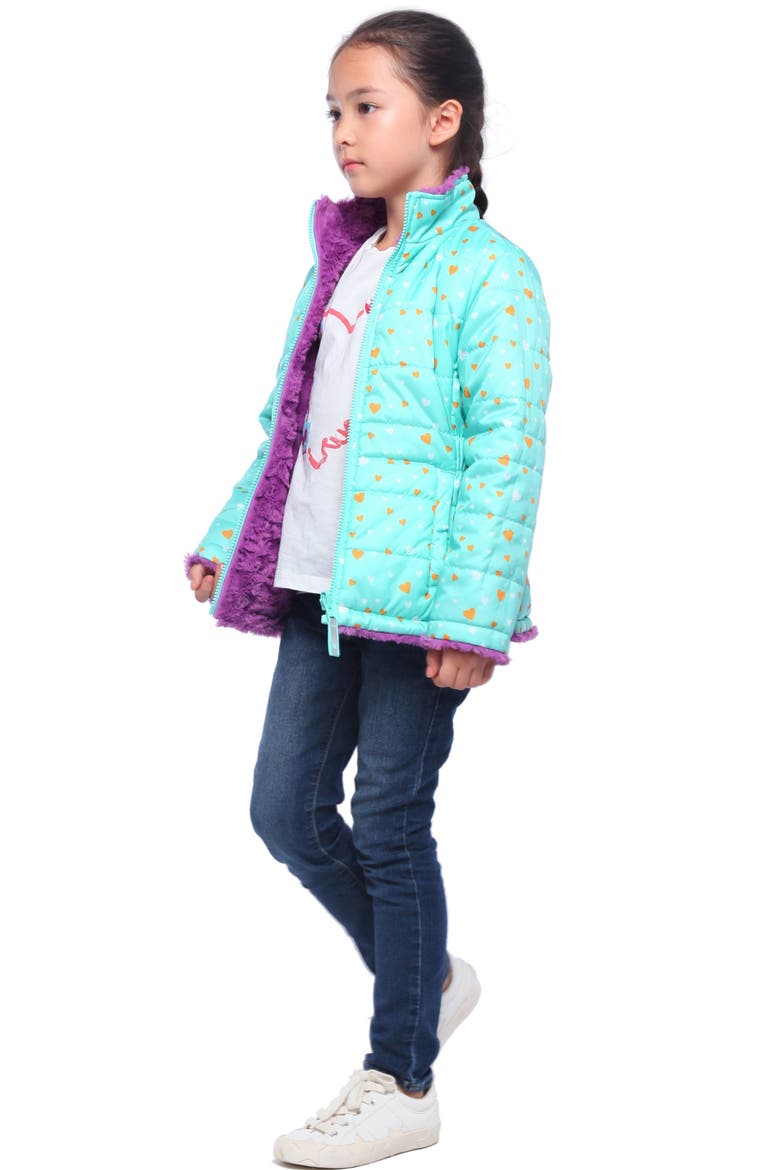 Kids' Reversible Fleece Puffer Jacket, Alternate, color, Mulberry Ice/ Green Printed