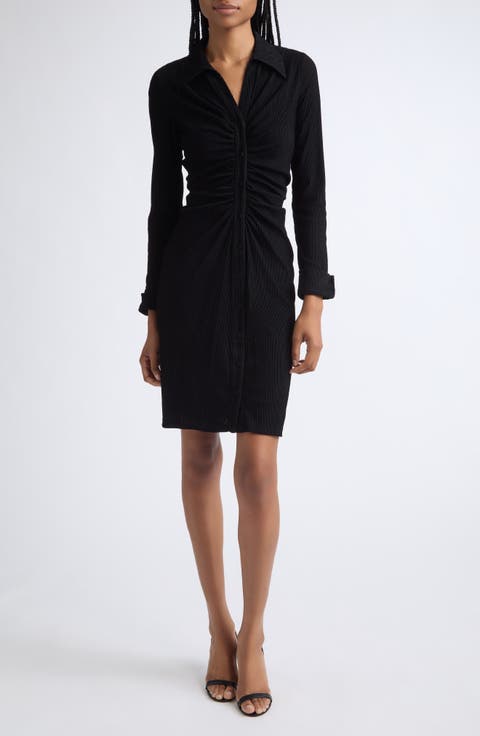 Sheska Ruched Ribbed Shirt Dress