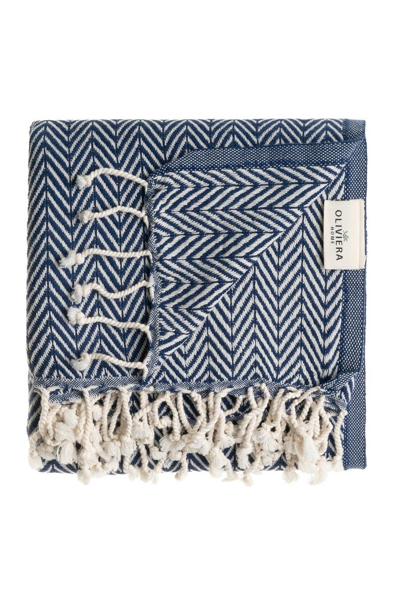 Herringbone Turkish Cotton Bath Towel, Alternate, color, Navy