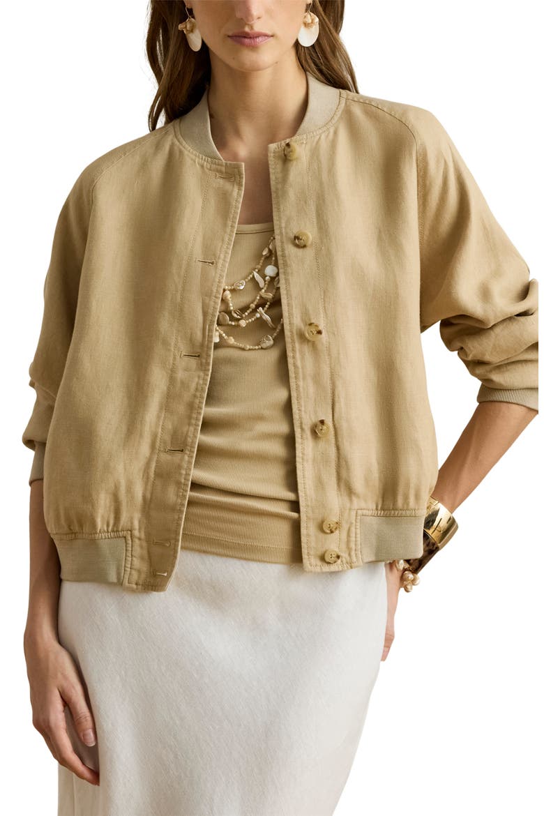 Linen Flight Jacket, Main, color, BIRCH BEIGE