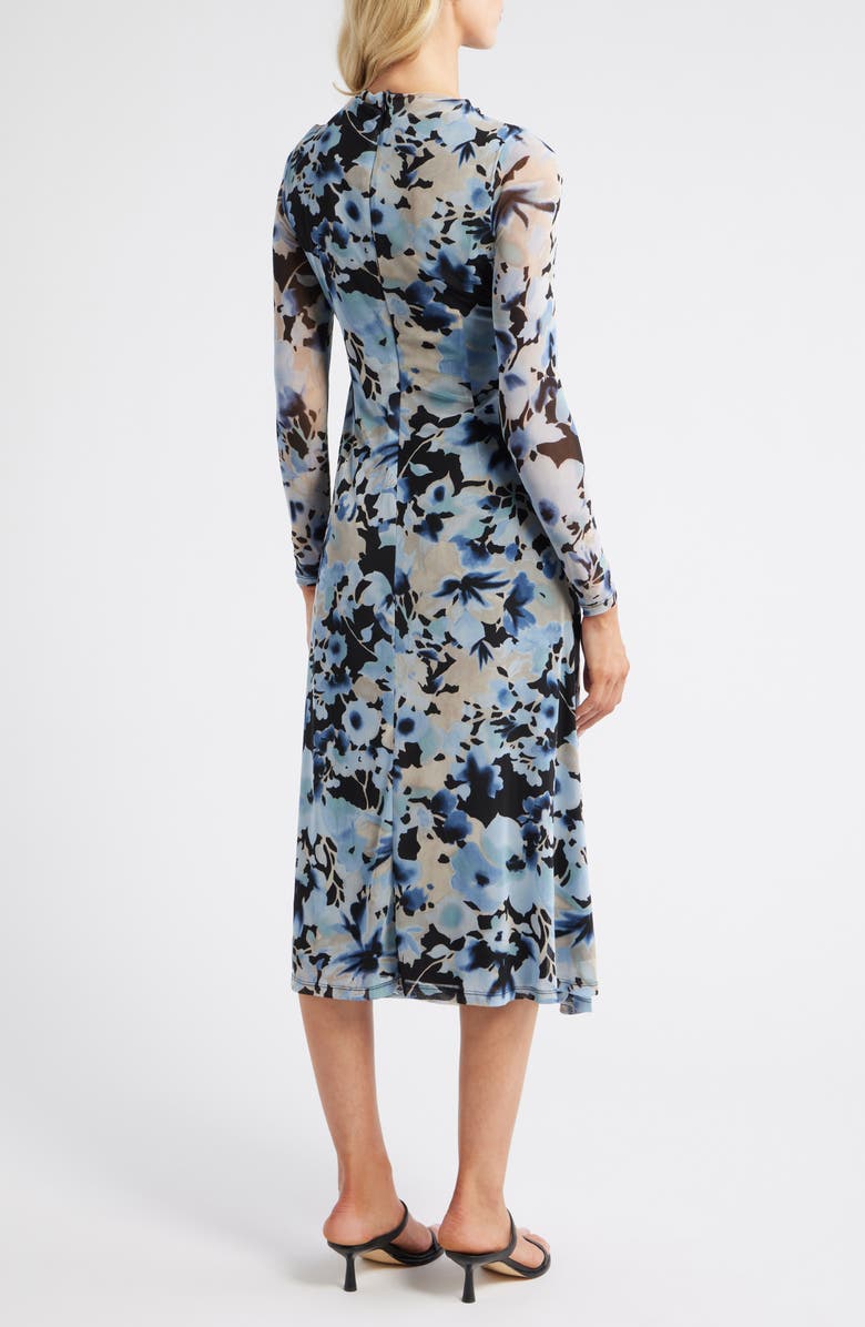 Anne Klein Ruched Long Sleeve Maxi Dress, Alternate, color, Anne Black Multi