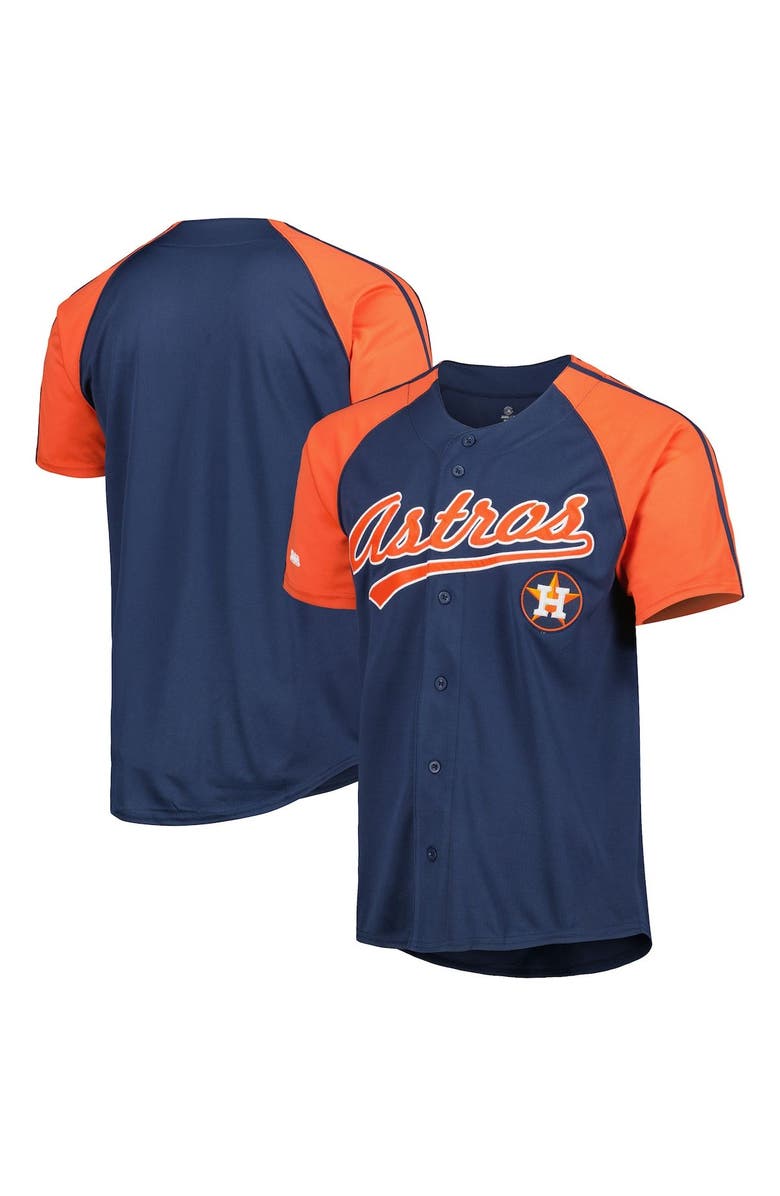STITCHES Men's Stitches Navy Houston Astros Button-Down Raglan Fashion Jersey, Main, color,
