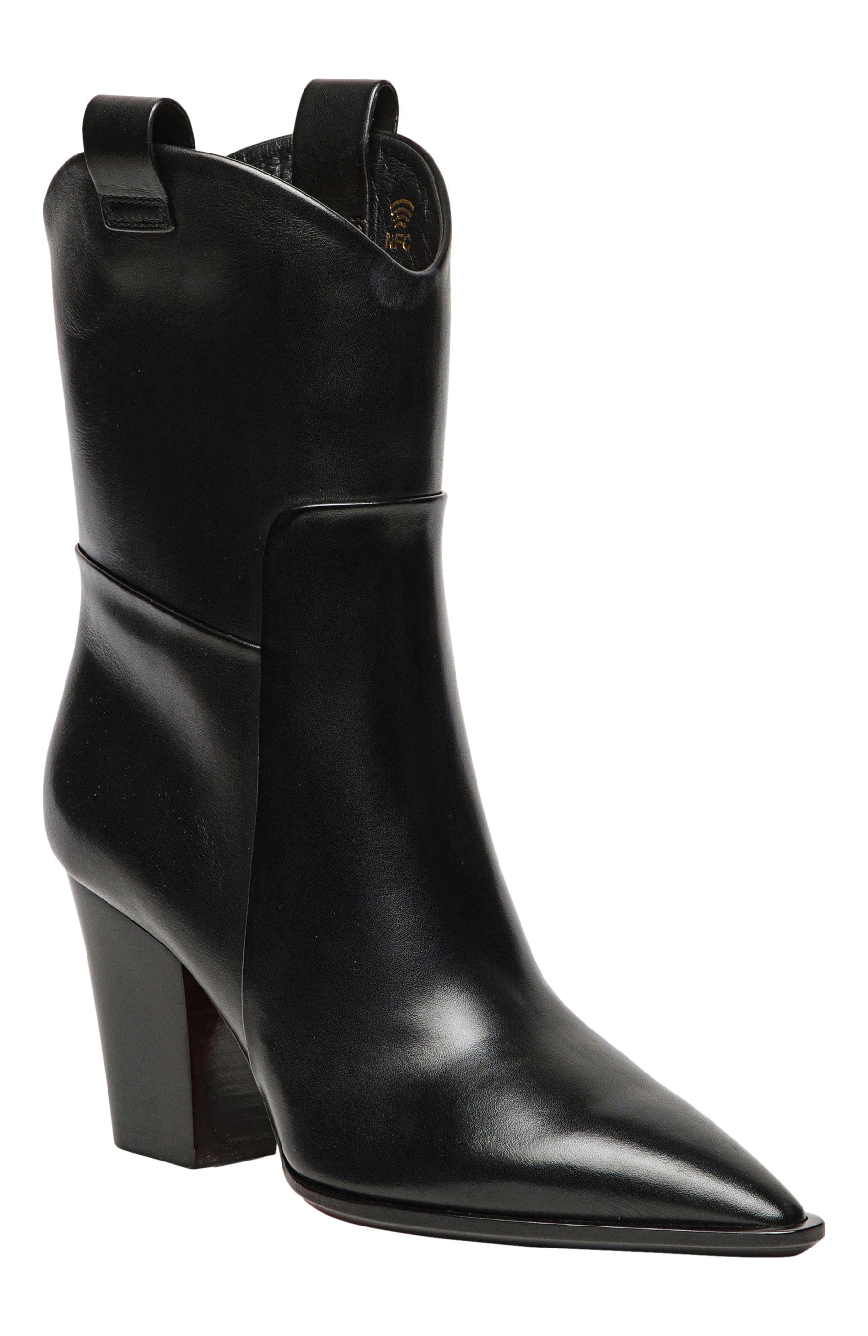 Santoni Women's leather texan ankle boot, Alternate, color, Black