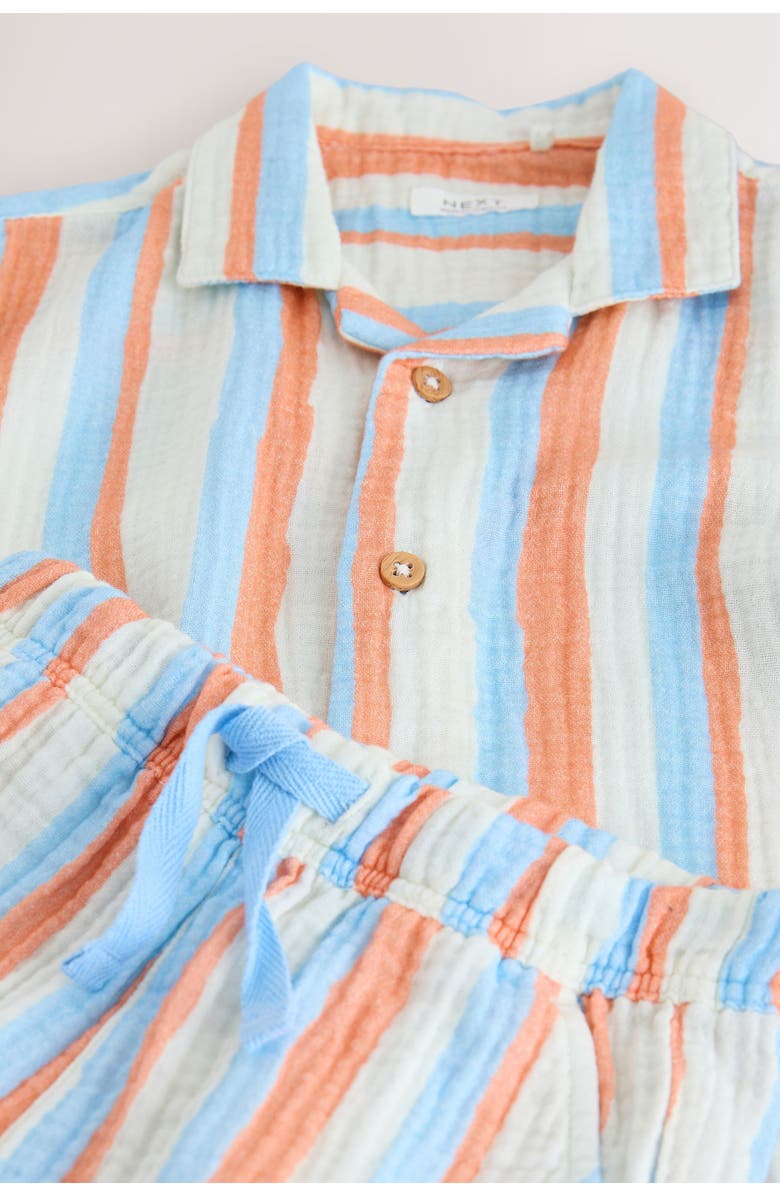 NEXT Kids' Short Sleeve Button-Up Shirt & Shorts Set, Alternate, color, Blue Stripe