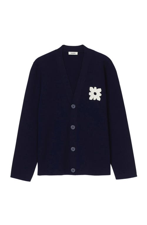 Sandro Flower Patch Regular Fit Cardigan In Navy Blue