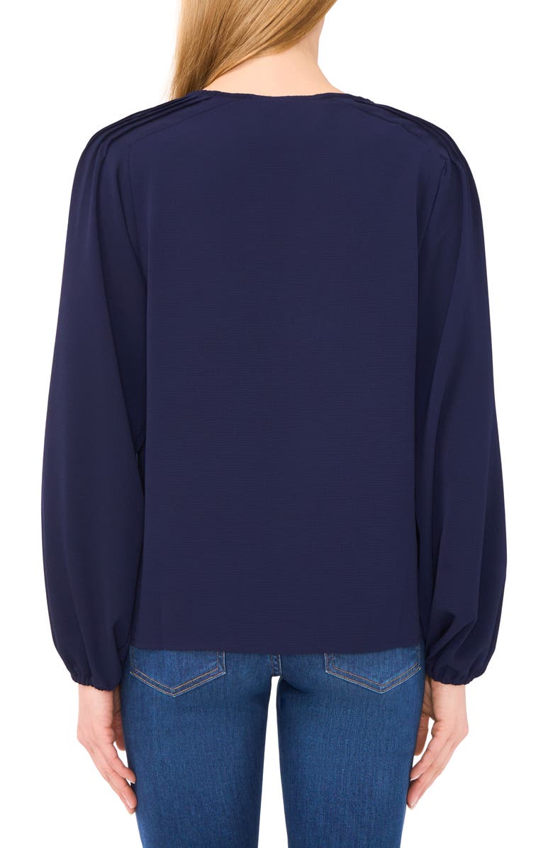 CeCe Circle Trim Pintuck Top, Alternate, color, Classic Navy