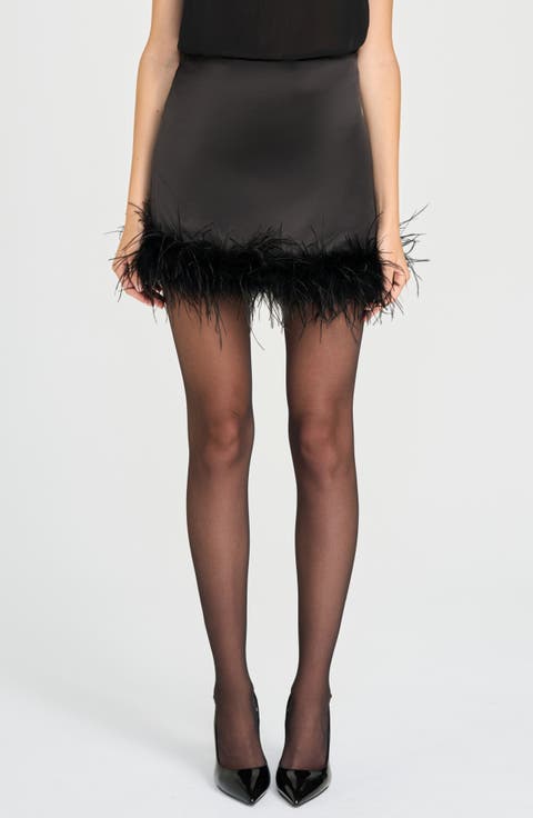 x Rose Lola Studio Faux Feather Trim Miniskirt