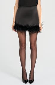 WAYF x Rose Lola Studio Faux Feather Trim Miniskirt