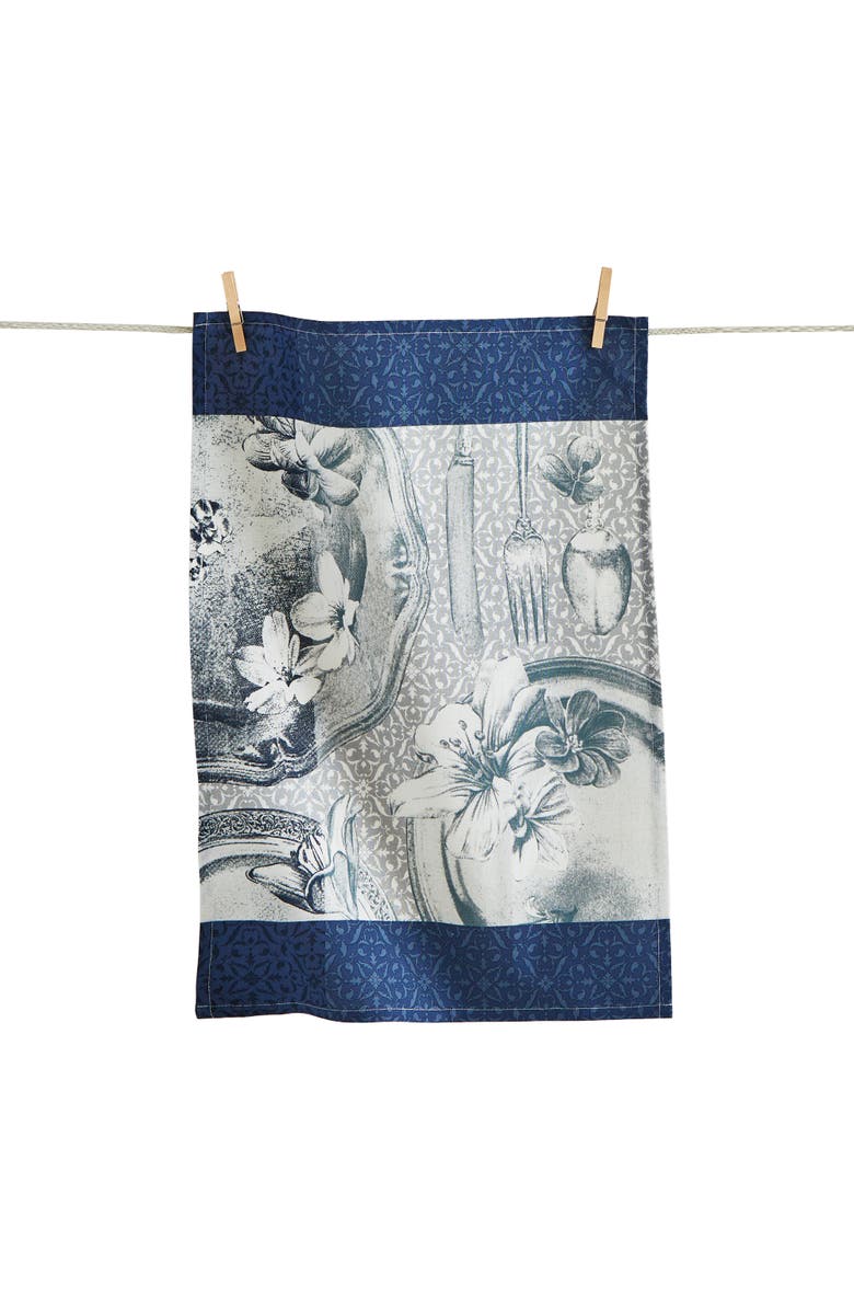 tag Floral Plate Bold Artwork Dishtowel Blue Multi Cotton Everyday, Main, color, Blue