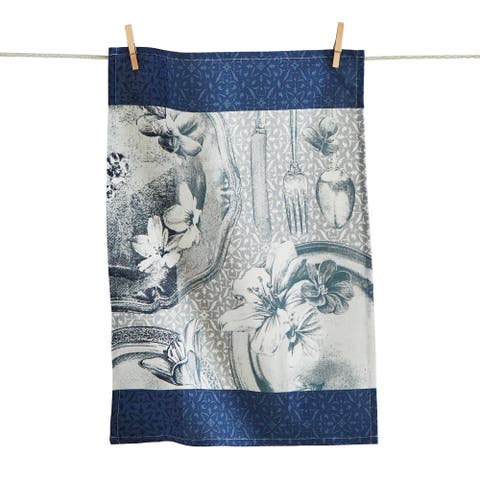 Floral Plate Bold Artwork Dishtowel Blue Multi Cotton Everyday
