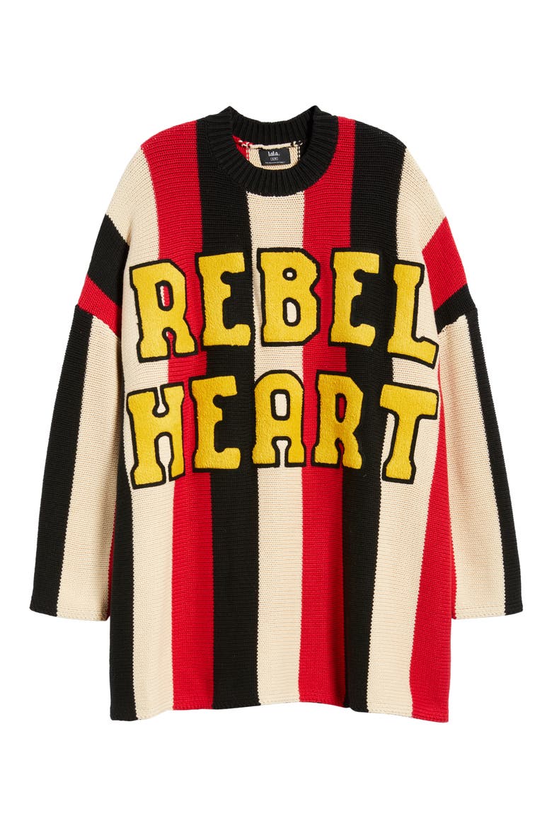 Rebel Heart Oversize Sweater, Alternate, color, RED/BLACK STRIPES