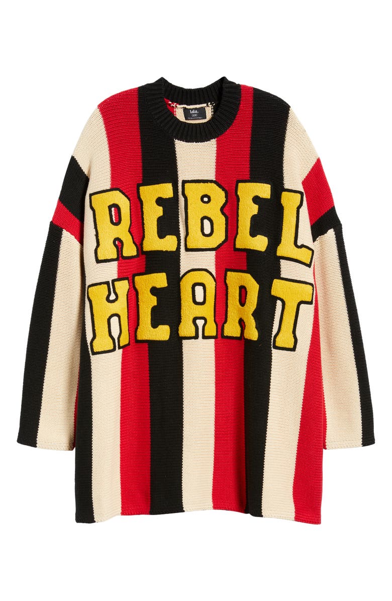 Dressed in Lala Rebel Heart Oversize Sweater, Main, color, Red/Black Stripes