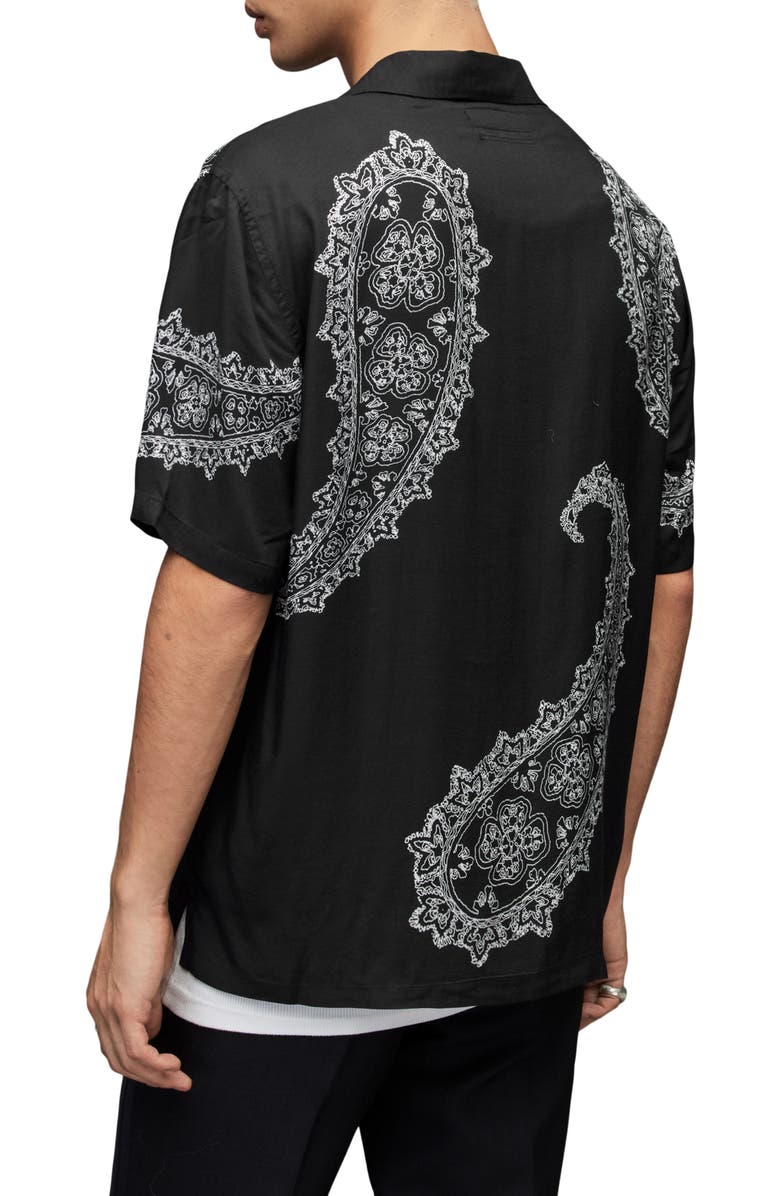 AllSaints Aaran Relaxed Fit Paisley Short Sleeve Button-Up Camp Shirt, Alternate, color, 