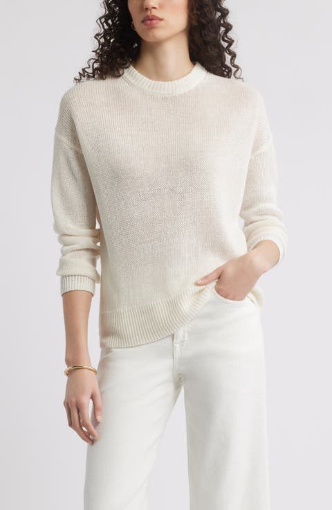 【送料&関税込】Maison KitsunAC Ivory Cotton Blend Sweater 100% Organic Cotton Boyfriend Crew Sweater in Ivory