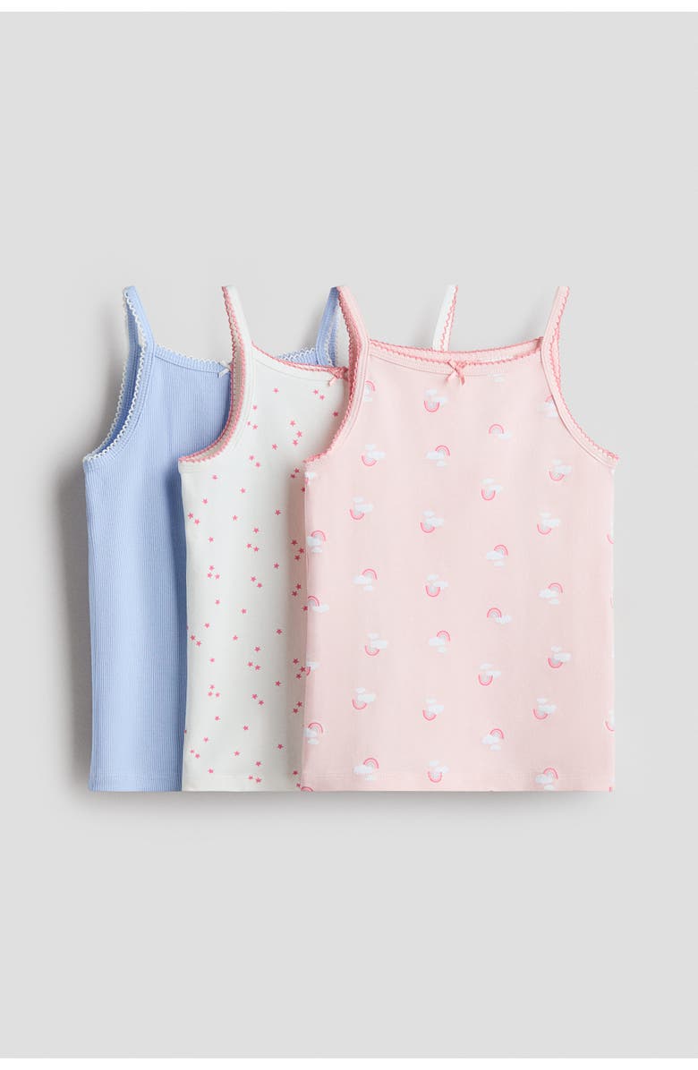 H&M 3-pack Cotton Strappy Tops, Main, color, Light Pink/Patterned
