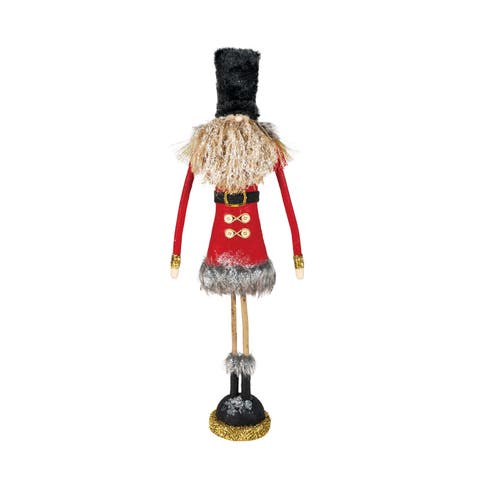 Multicolor Fabric Soldier Figurine with Faux Fur and Twig Legs