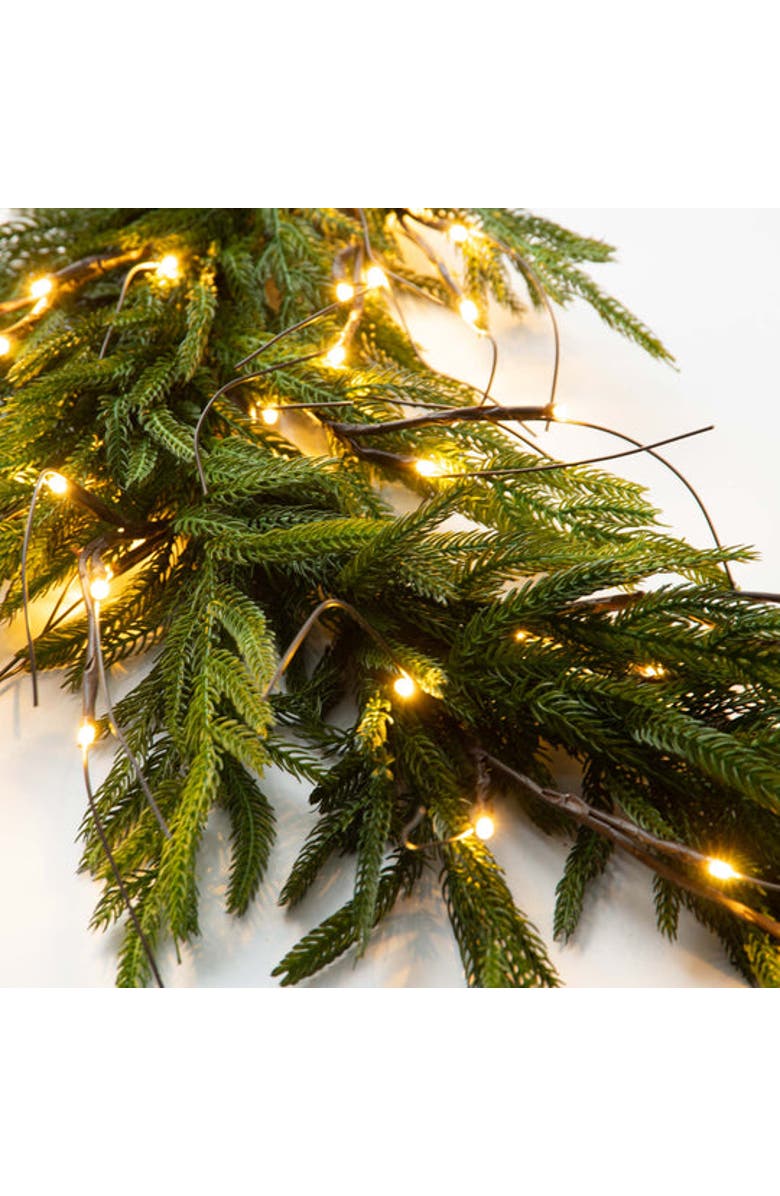 Darby Creek Trading Twig Light & Real Touch Green Norfolk Pine Pre-Lit Winter Christmas Mantle Garland Table Runner, Alternate, color, Green