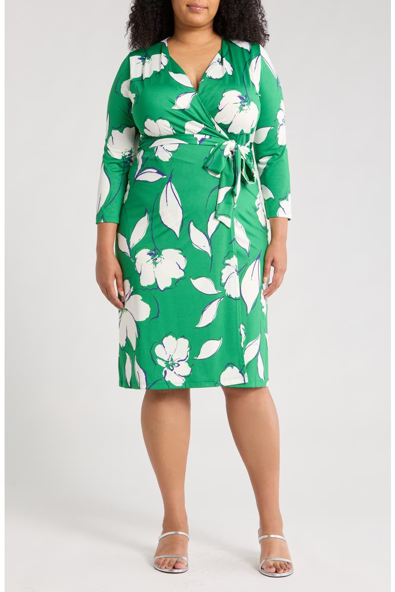 Floral Long Sleeve Wrap Dress, Alternate, color, GREEN