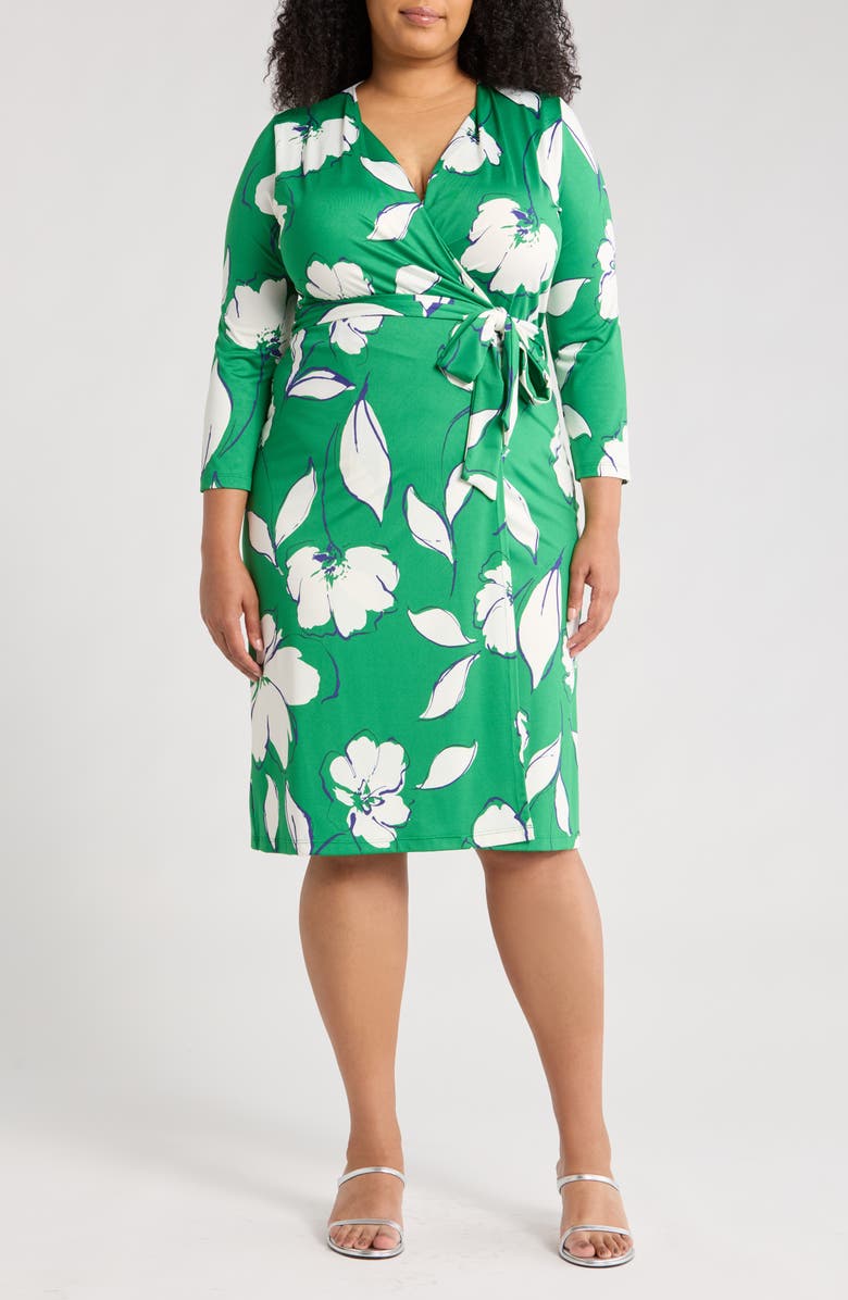 Renee C Floral Long Sleeve Wrap Dress, Alternate, color, Green