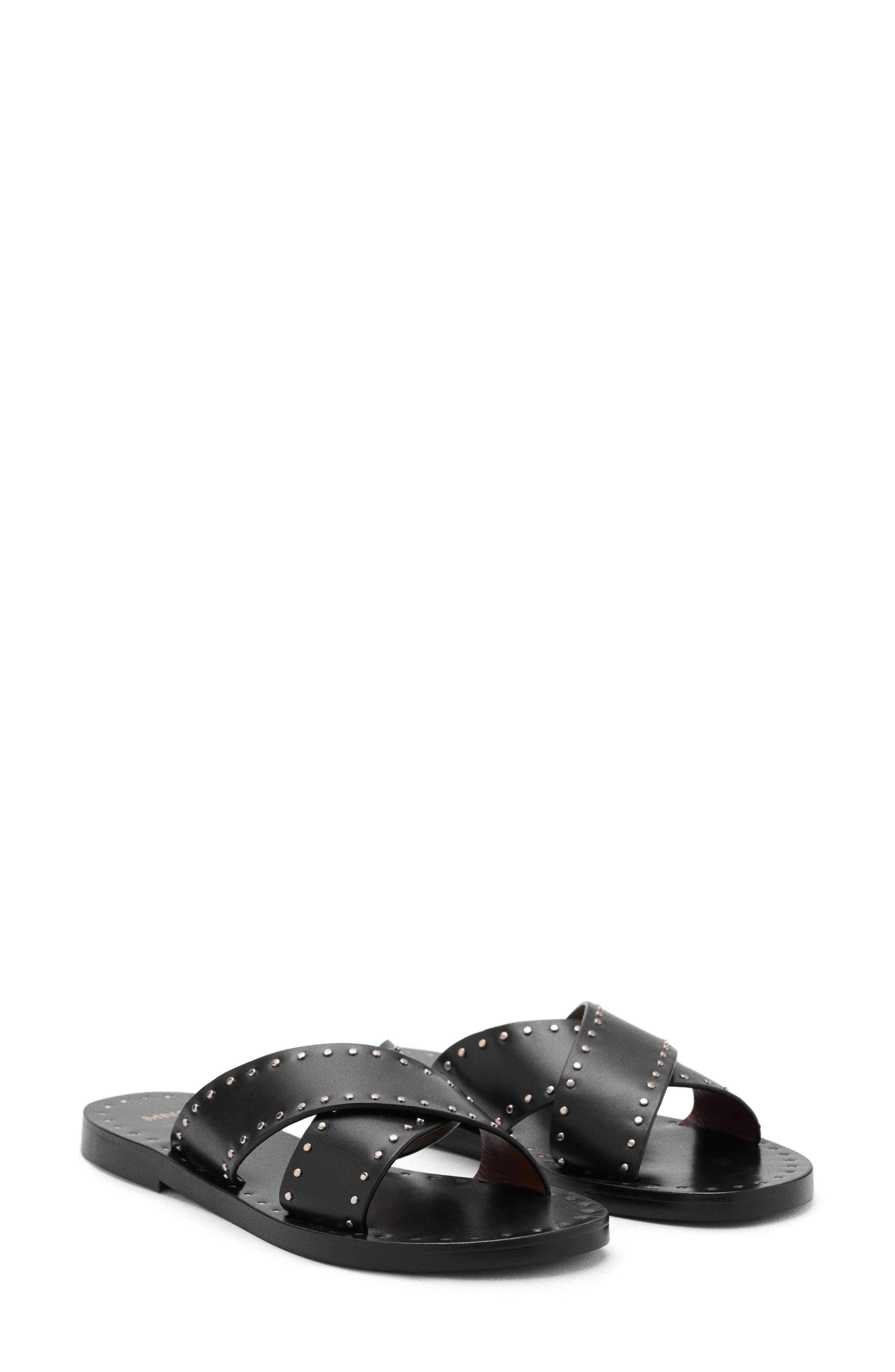 MANGO Studded Slide Sandal, Main, color, Black