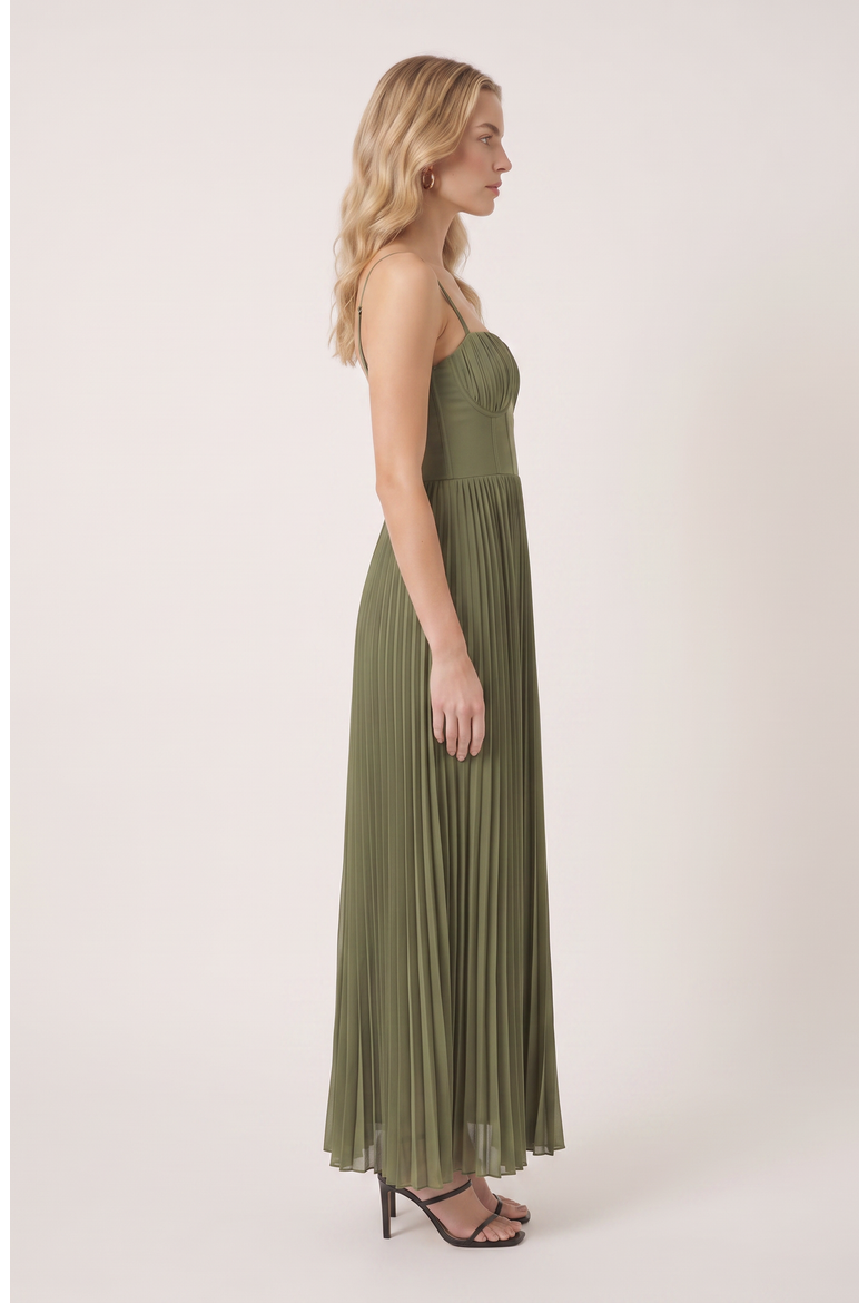 Pleated Bustier Maxi Dress with Adjustable Straps and Smocked Back, Alternate, color, Green