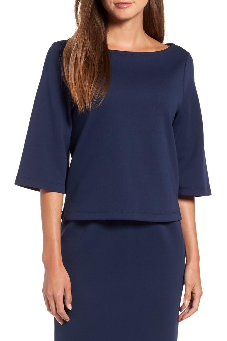 Cotton Blend Boat Neck Top, Main, color, NAVY PEACOAT