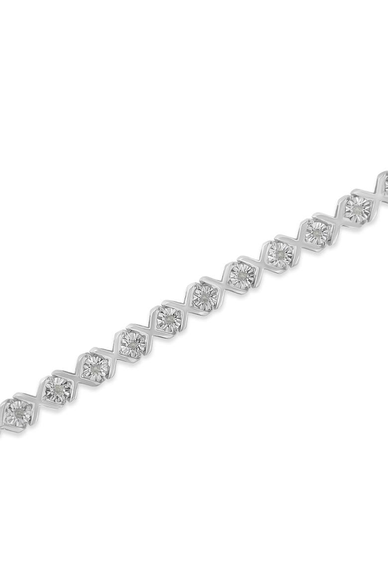Silver 1/10 cttw Miracle-Set Round-Cut Diamond "X" Link Tennis Bracelet, Alternate, color, White