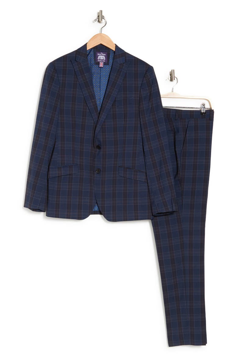 Navy Multi Plaid Peak Lapel Suit, Alternate, color, NAVY
