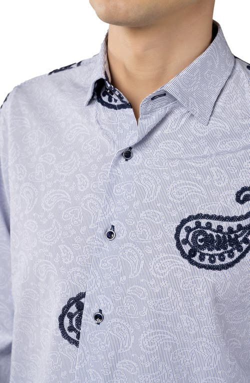 Luchiano Visconti Blue And White Stripe Paisley Shirt In Blue