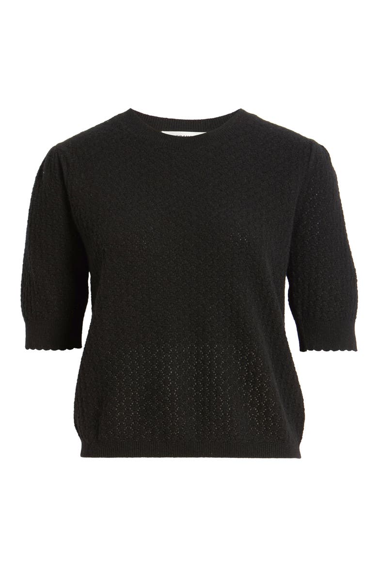 The Gathered Honeycomb Cashmere Sweater, Alternate, color, BLACK