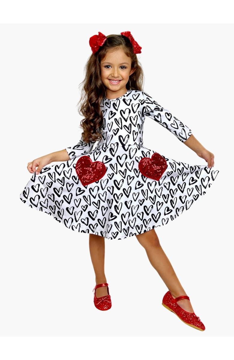Mia Belle Girls Dressed With Love Sequin Heart Skater Dress, Main, color, White